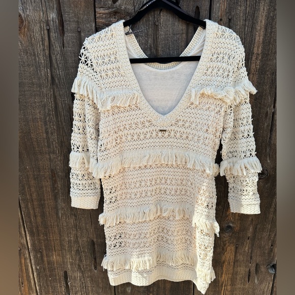 NWT Volcom Stone Row Cocoknit Dress Crochet Cream Bohemian Beach Knit Dress - Picture 4 of 10